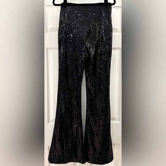 NBD x Marianna Hewitt Maeve Pant in Black high waist Sequin Flare sz Medium - Picture 9 of 11